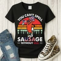 You Cant Spell Sausage Without USA 4th Of July American Women's T-Shirt thumb 3