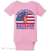 You Can’T Spell Sausage Without Usa 4th Of July Baby Bodysuit thumb 0