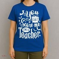You Can't Scare Me I'm A Teacher Halloween Bats Gift T-Shirt thumb 4