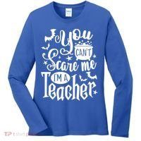 You Can't Scare Me I'm A Teacher Halloween Bats Gift Women's Long Sleeve Shirt thumb 0