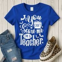 You Can't Scare Me I'm A Teacher Halloween Bats Gift Women's T-Shirt thumb 3