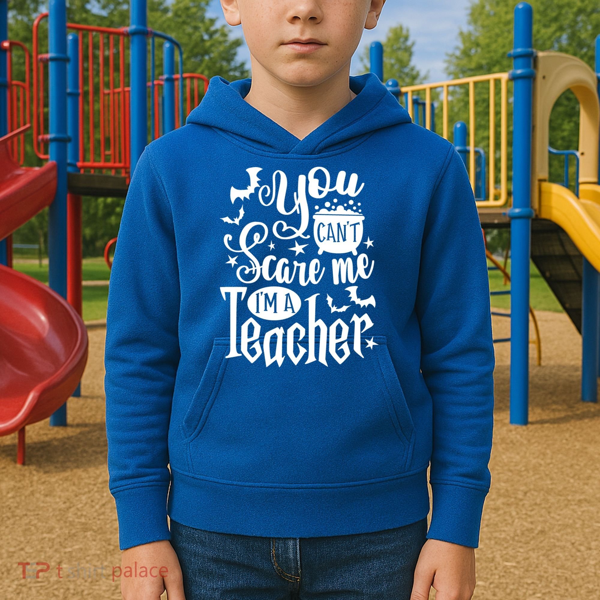 You Can't Scare Me I'm A Teacher Halloween Bats Gift Kids Hoodie
