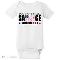 You Can't Spell Sausage Without USA Funny Baby Bodysuit thumb 0