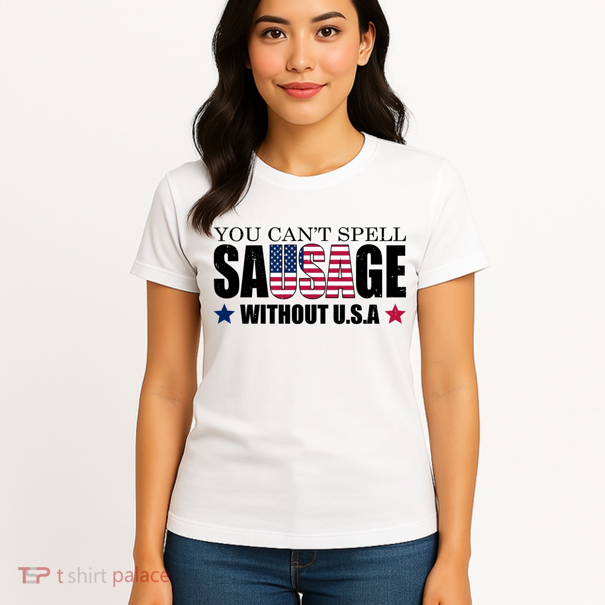 You Can't Spell Sausage Without USA Funny Women's T-Shirt