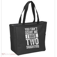 You Cant Scare Me I Have Two Daughters Retro Funny Dad Gift Tote Bag thumb 2