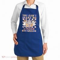 You Cant Scare Me I Teach 6th Grade Retro Halloween Ghost Gift Apron thumb 2