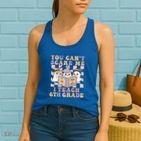 You Cant Scare Me I Teach 6th Grade Retro Halloween Ghost Gift Women's Tank Top thumb 2