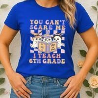 You Cant Scare Me I Teach 6th Grade Retro Halloween Ghost Gift Women's T-Shirt thumb 2