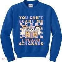 You Cant Scare Me I Teach 6th Grade Retro Halloween Ghost Gift Kids Sweatshirt thumb 0