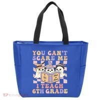 You Cant Scare Me I Teach 6th Grade Retro Halloween Ghost Gift Tote Bag thumb 0