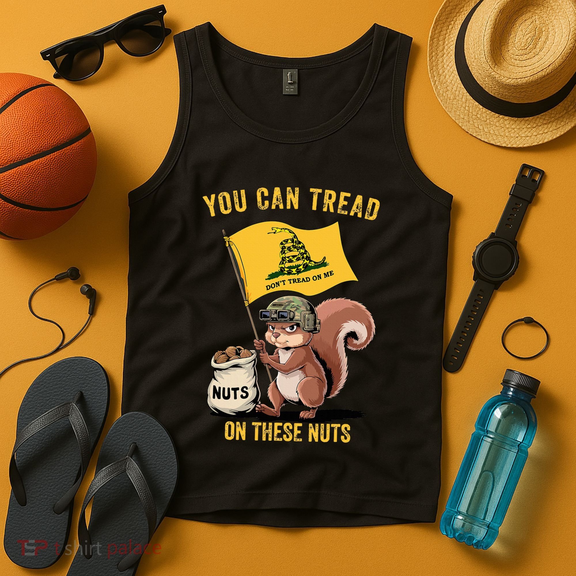 You Can Tread On These Nuts Patriotic Squirrel Funny Meme Tank Top