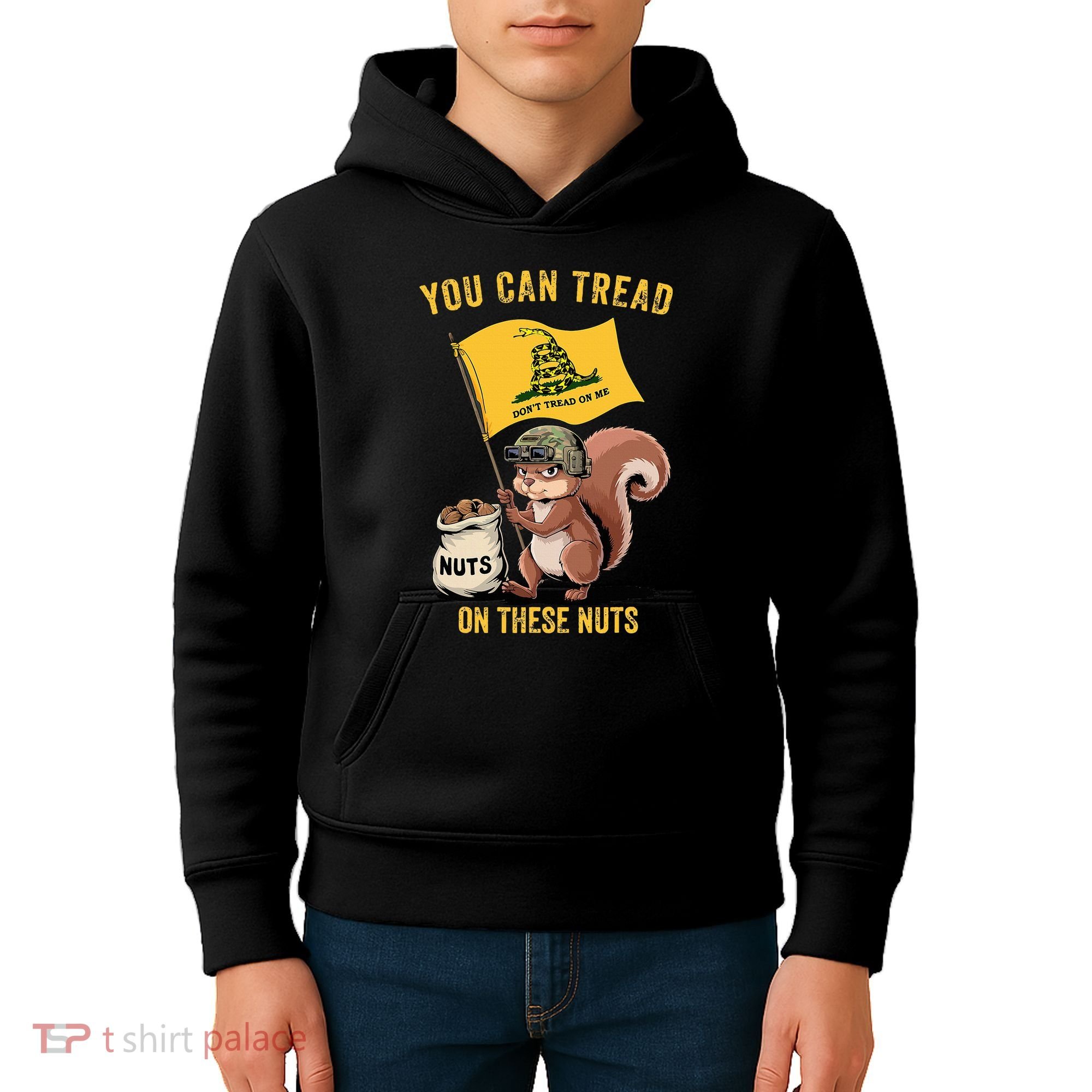 You Can Tread On These Nuts Patriotic Squirrel Funny Meme Kids Hoodie