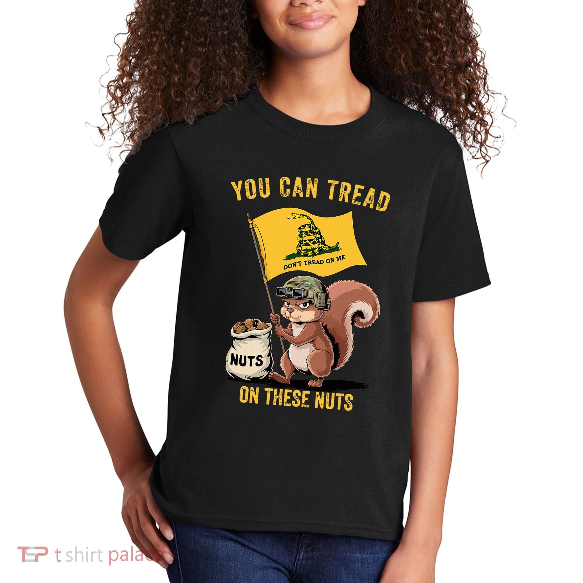 You Can Tread On These Nuts Patriotic Squirrel Funny Meme Kids T-Shirt