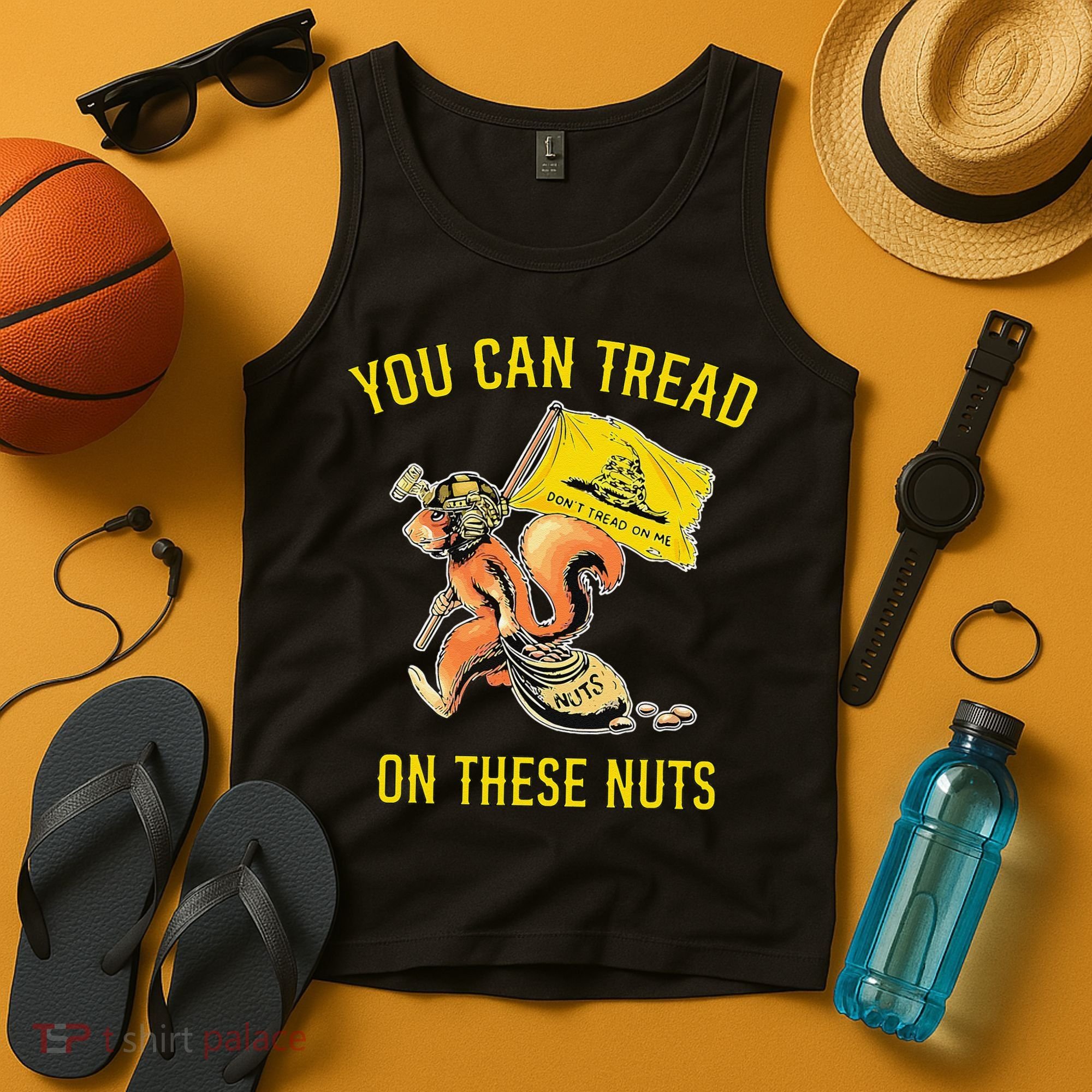 You Can Tread On These Nuts Patriotic Squirrel Funny Humor Tank Top