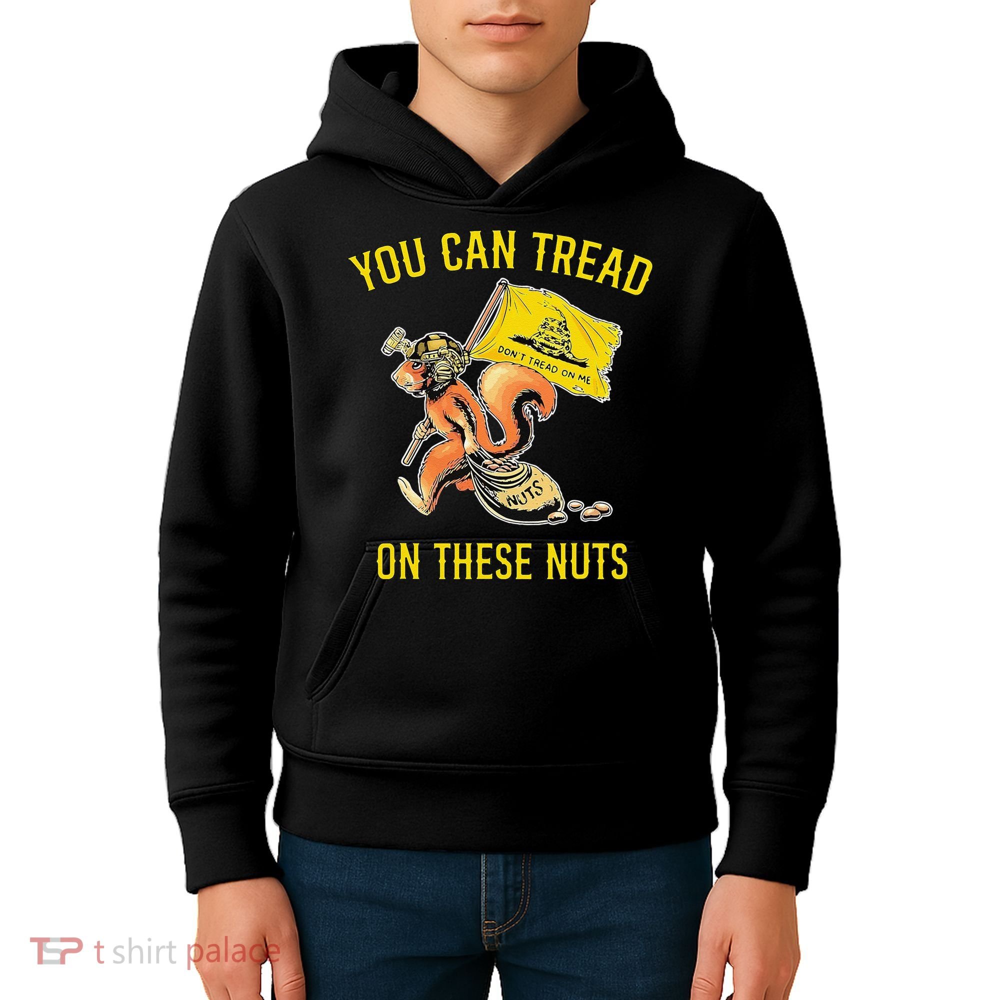 You Can Tread On These Nuts Patriotic Squirrel Funny Humor Kids Hoodie