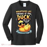 Yellow Duck Quote Graphics Whatever Life Throws At You Duck And Let It Hit Someone Else Kids Long Sleeve Shirt thumb 0