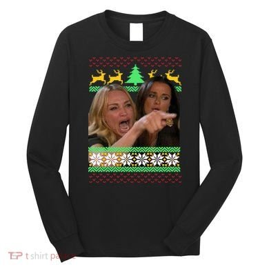 Yelling At A Cat Ugly Christmas Sweater Meme Long Sleeve Shirt