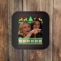 Yelling At A Cat Ugly Christmas Sweater Meme Coaster thumb 0