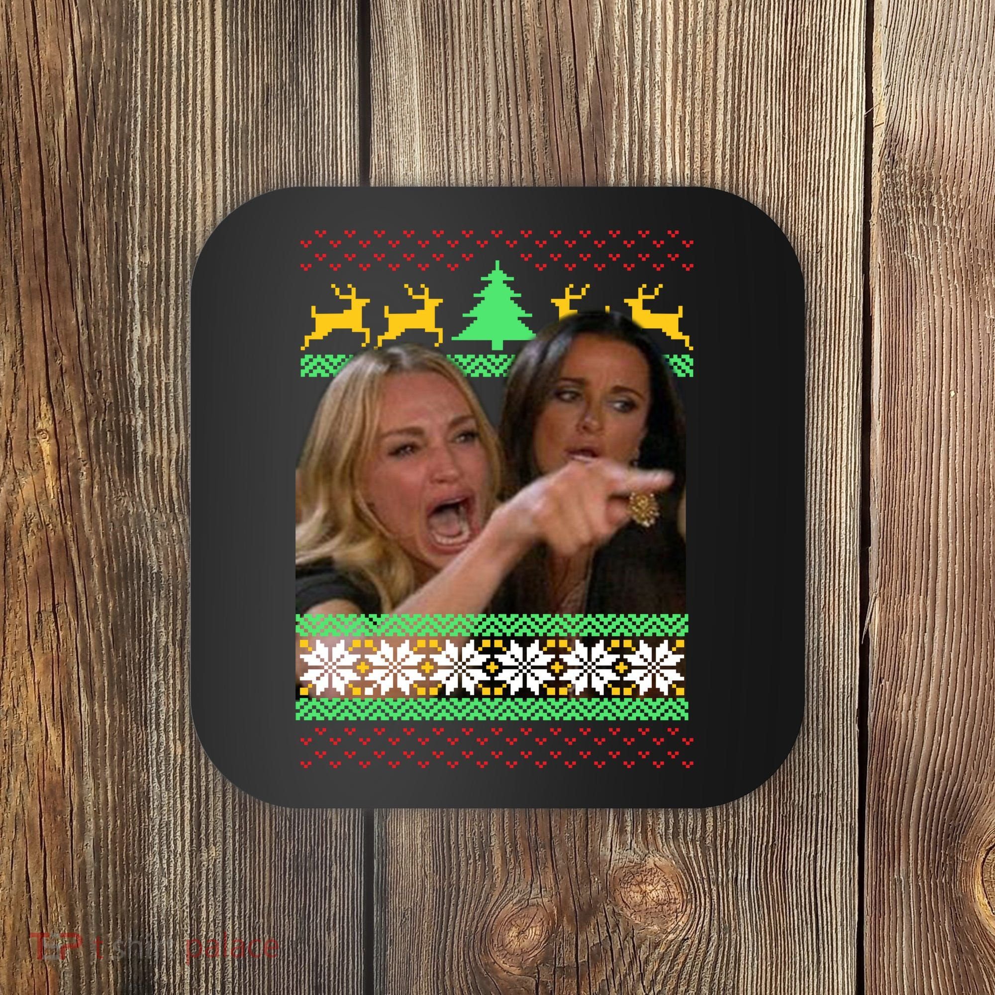 Yelling At A Cat Ugly Christmas Sweater Meme Coaster