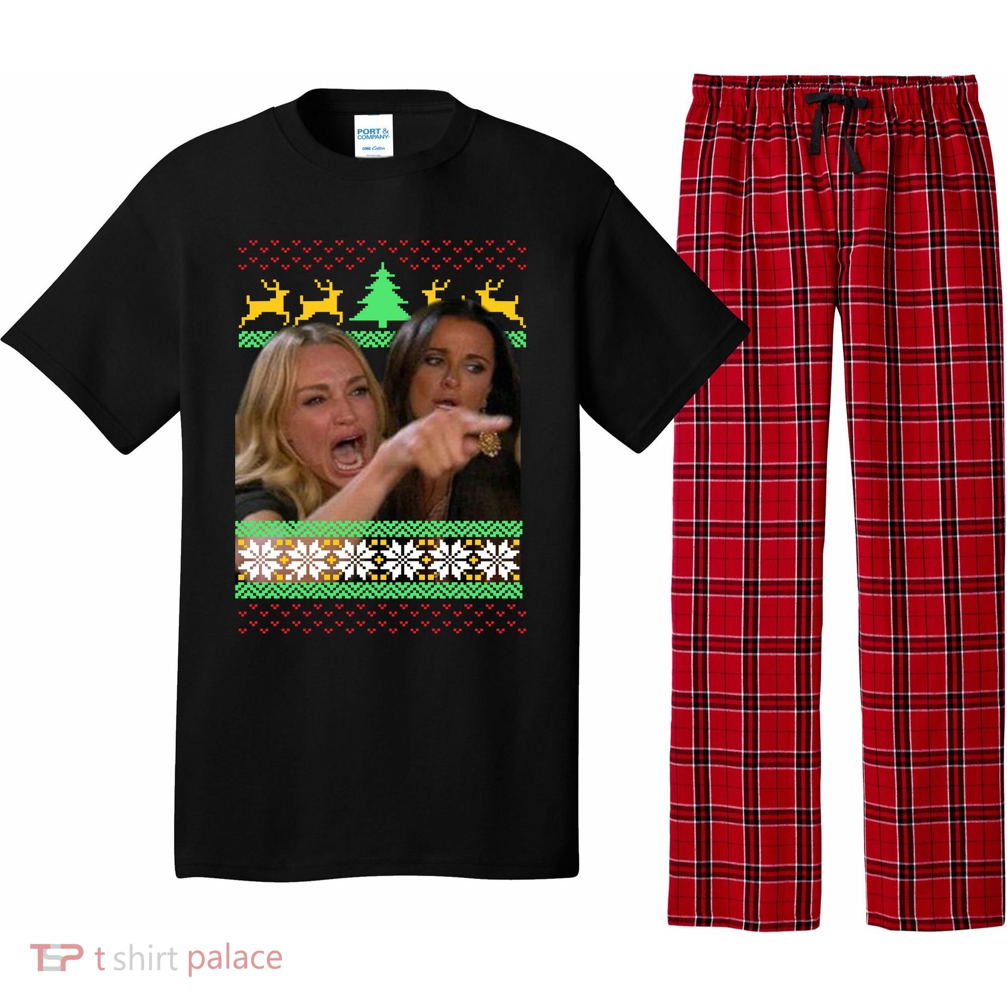 Yelling At A Cat Ugly Christmas Sweater Meme Pajama Set