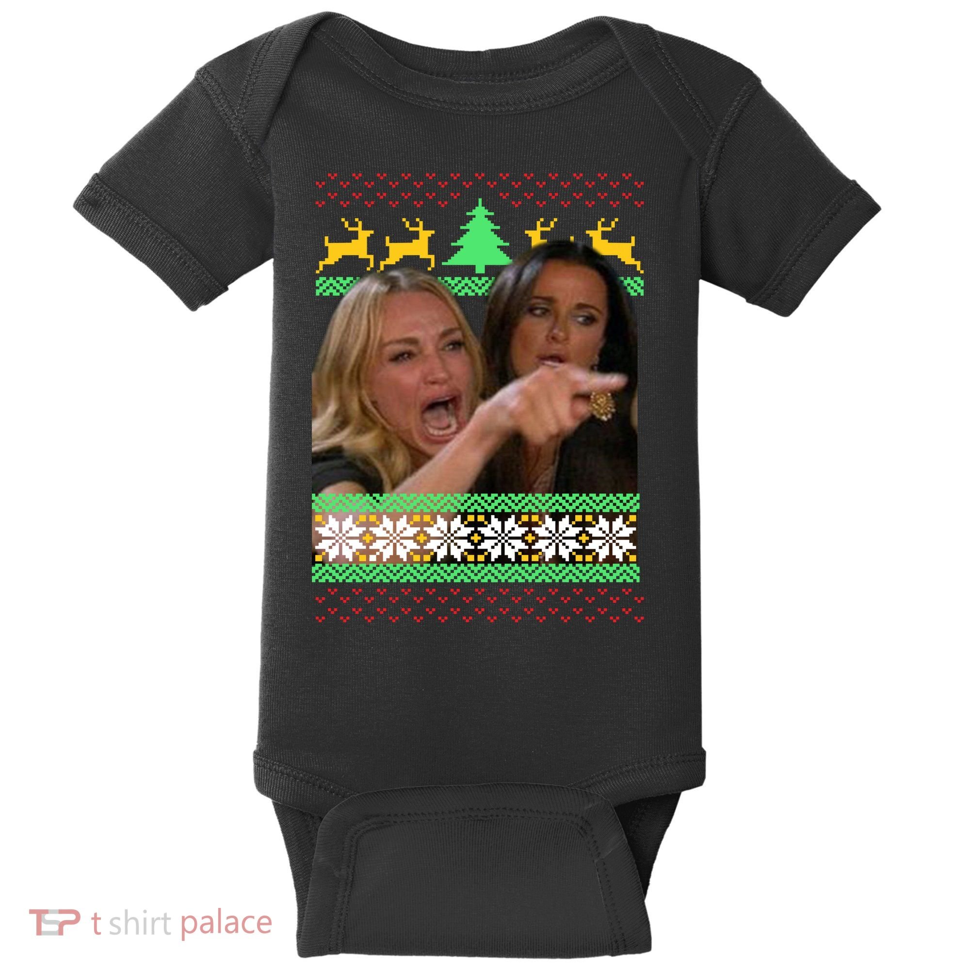 Yelling At A Cat Ugly Christmas Sweater Meme Baby Bodysuit