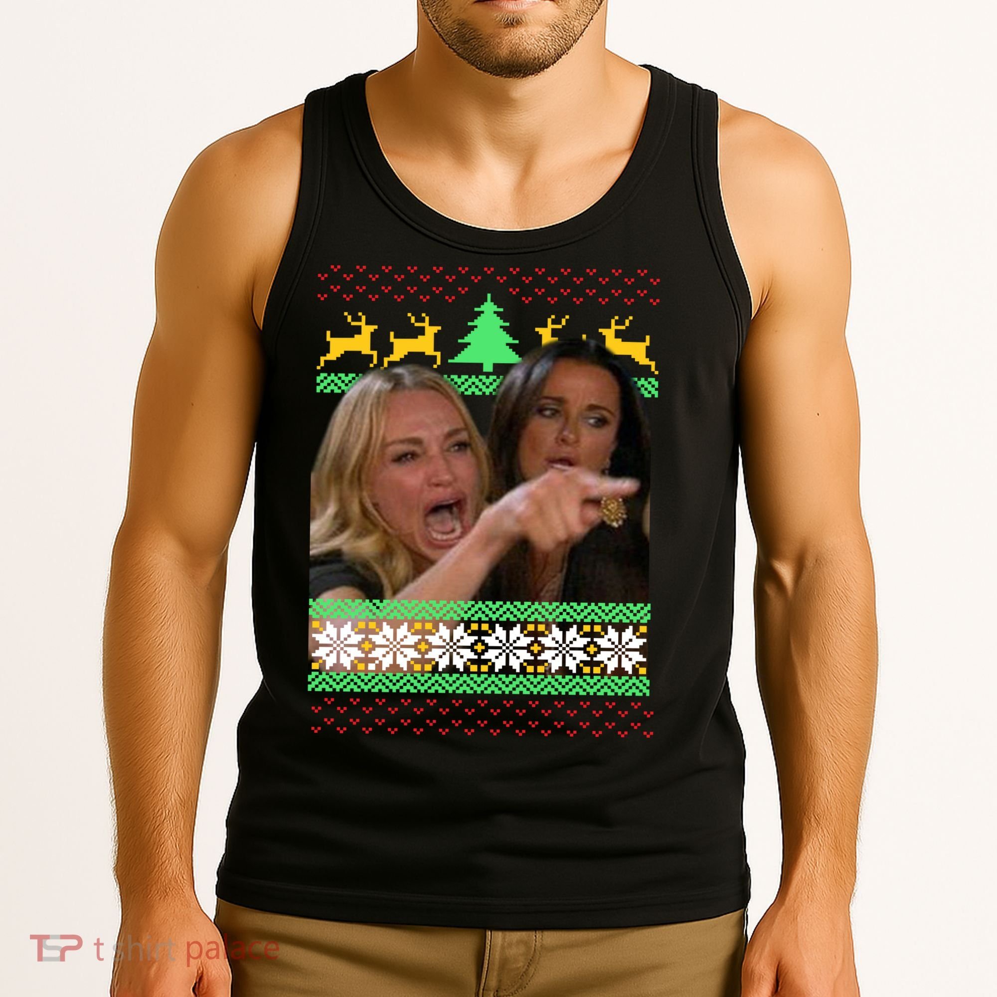 Yelling At A Cat Ugly Christmas Sweater Meme Tank Top