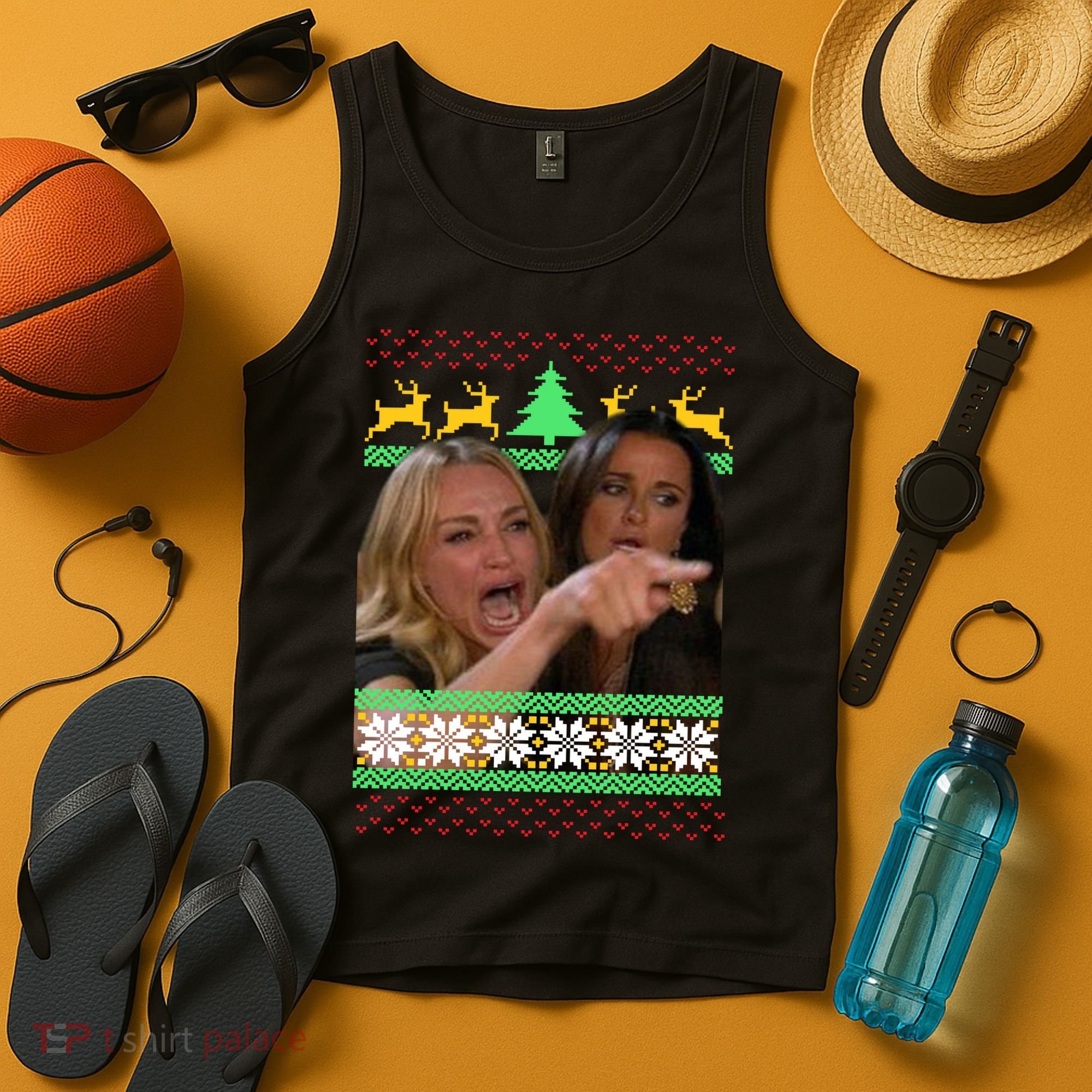 Yelling At A Cat Ugly Christmas Sweater Meme Tank Top