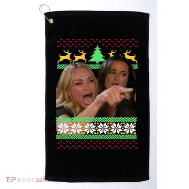 Yelling At A Cat Ugly Christmas Sweater Meme Golf Towel