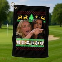 Yelling At A Cat Ugly Christmas Sweater Meme Golf Towel thumb 1