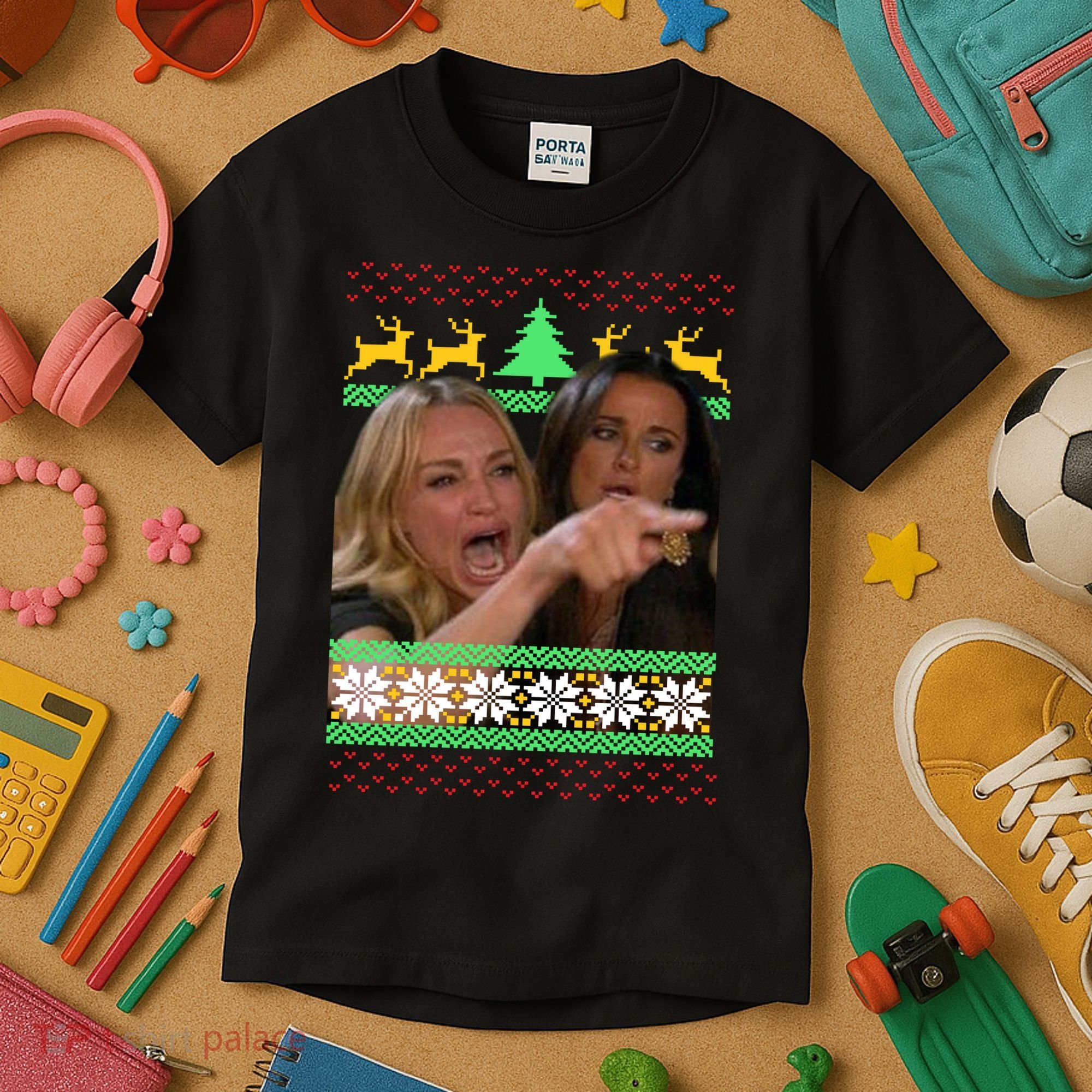 Yelling At A Cat Ugly Christmas Sweater Meme Kids T-Shirt