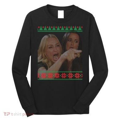 Yelling At Cat Meme Funny Ugly Christmas Long Sleeve Shirt