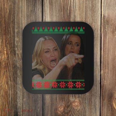Yelling At Cat Meme Funny Ugly Christmas Coaster