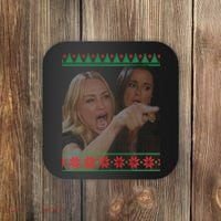 Yelling At Cat Meme Funny Ugly Christmas Coaster thumb 0