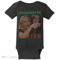 Yelling At Cat Meme Funny Ugly Christmas Baby Bodysuit thumb 0
