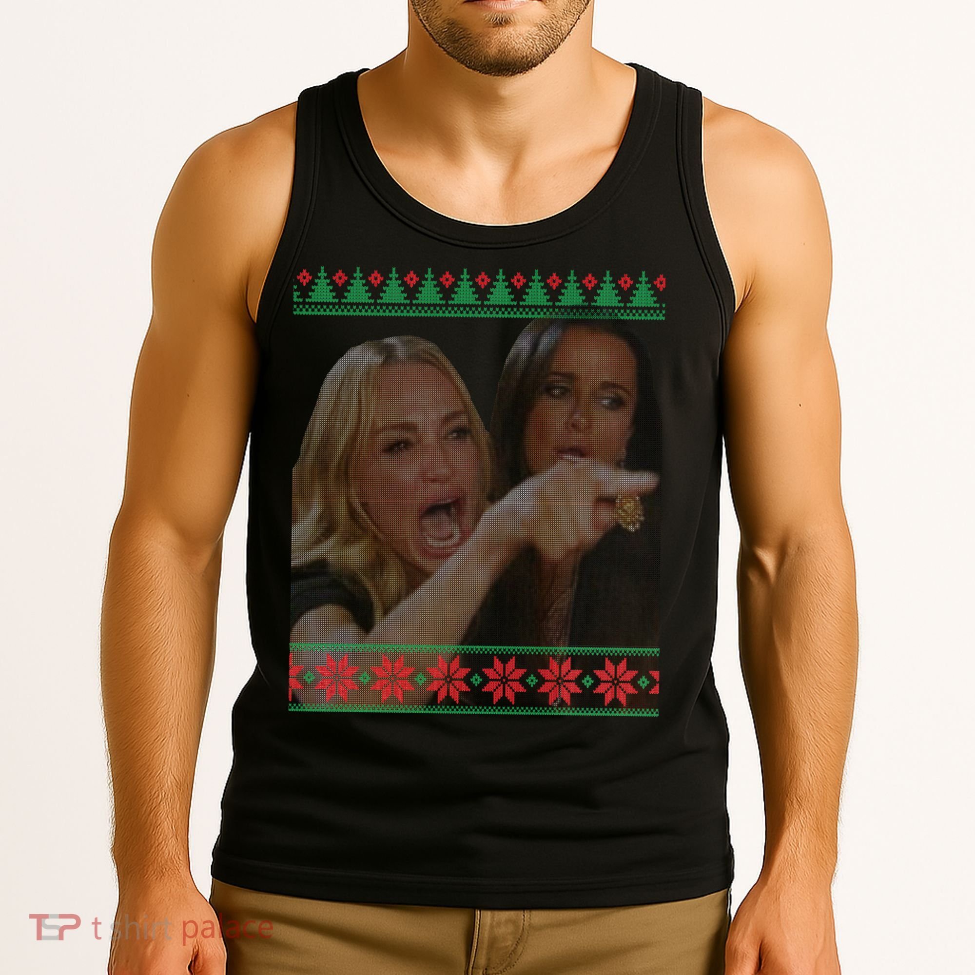 Yelling At Cat Meme Funny Ugly Christmas Tank Top
