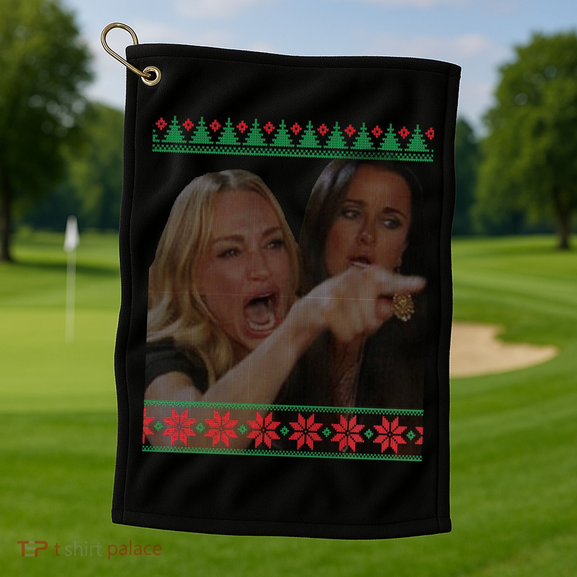 Yelling At Cat Meme Funny Ugly Christmas Golf Towel