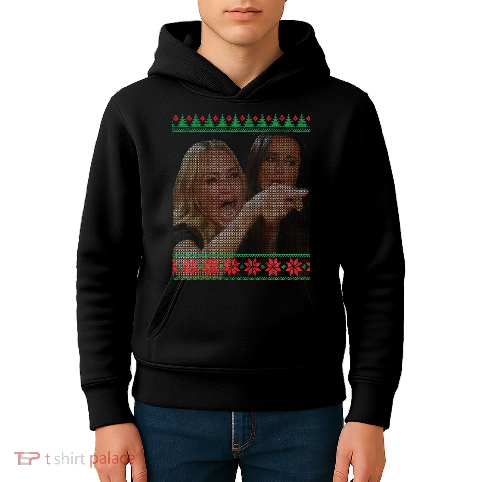 Yelling At Cat Meme Funny Ugly Christmas Kids Hoodie