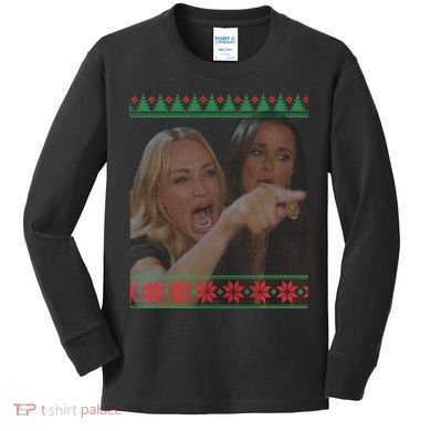 Yelling At Cat Meme Funny Ugly Christmas Kids Long Sleeve Shirt