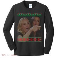 Yelling At Cat Meme Funny Ugly Christmas Kids Long Sleeve Shirt thumb 0