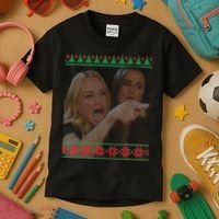Yelling At Cat Meme Funny Ugly Christmas Kids T-Shirt thumb 3