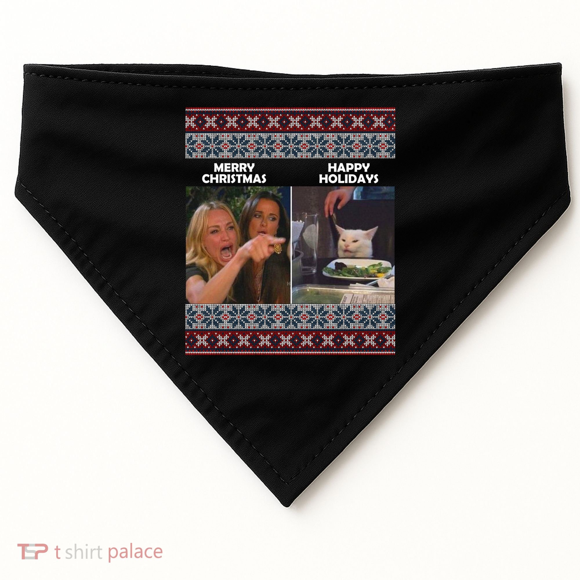Yelling Cat Meme Christmas Sweater Funny USA-Made Doggie Bandana