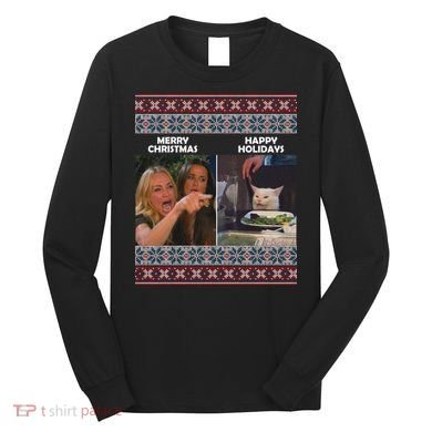 Yelling Cat Meme Christmas Sweater Funny Long Sleeve Shirt