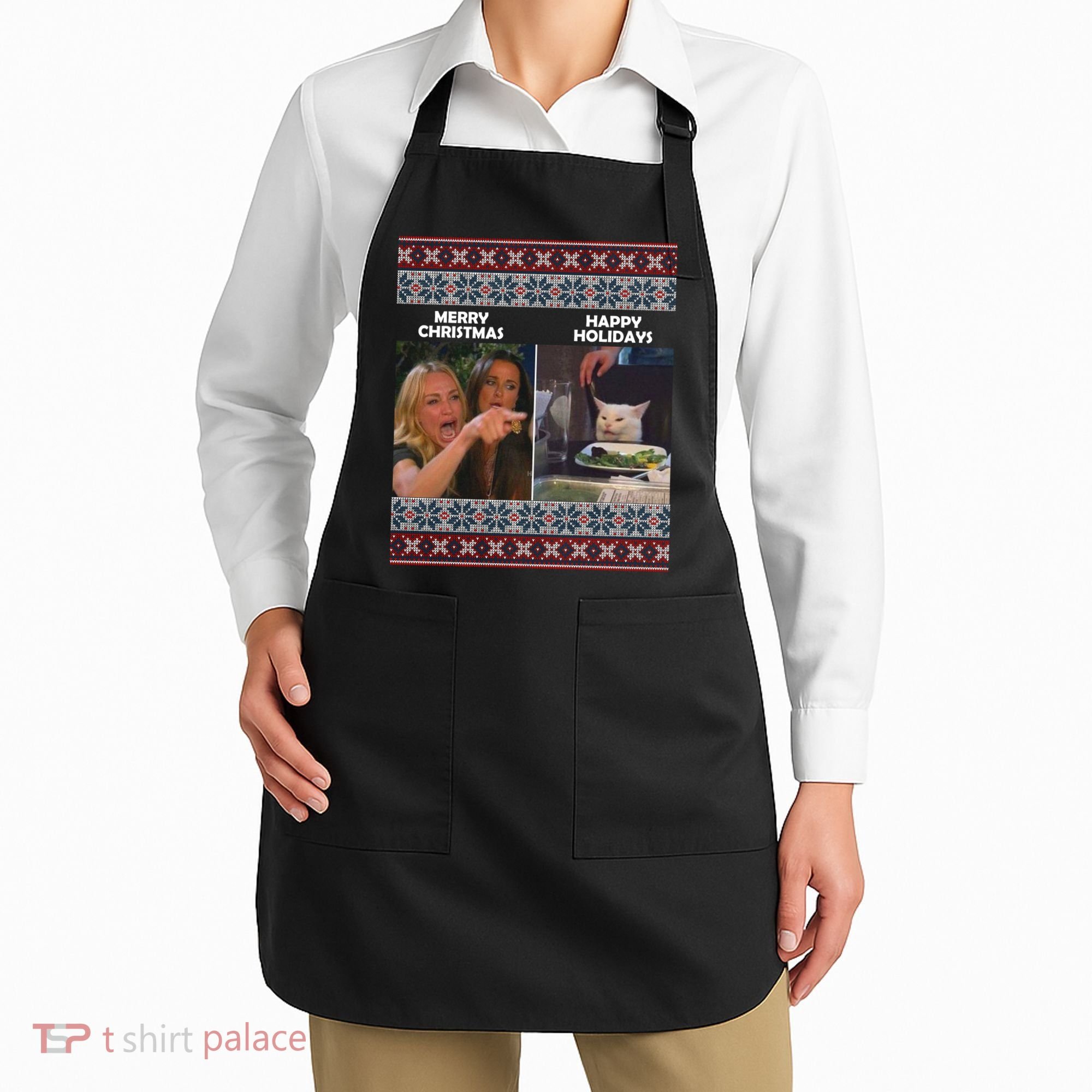 Yelling Cat Meme Christmas Sweater Funny Apron