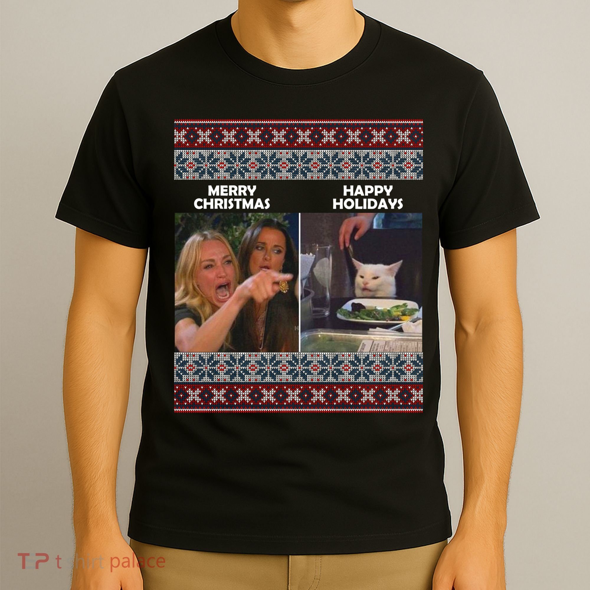 Yelling Cat Meme Christmas Sweater Funny T-Shirt