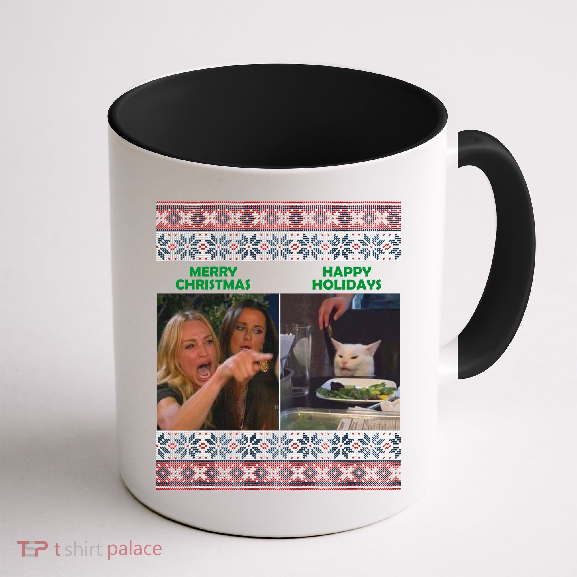 Yelling Cat Meme Christmas Sweater Funny Coffee Mug
