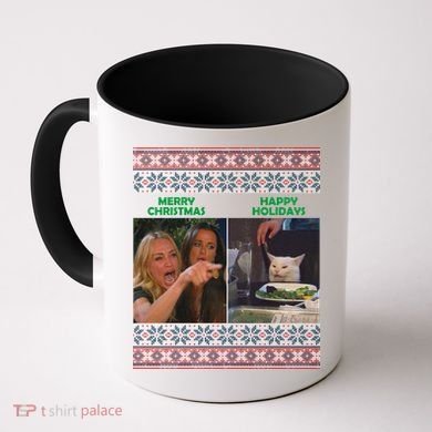 Yelling Cat Meme Christmas Sweater Funny Coffee Mug