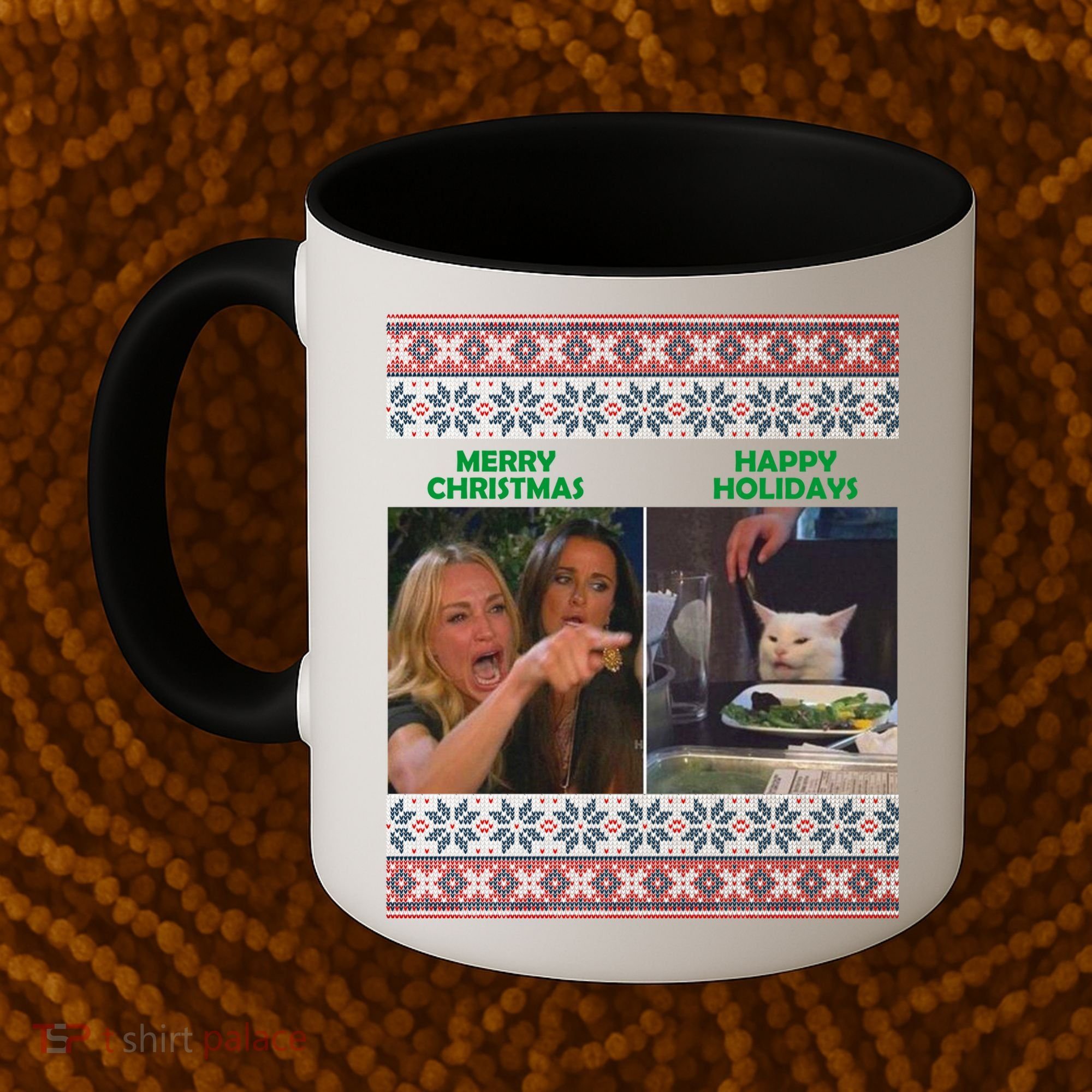 Yelling Cat Meme Christmas Sweater Funny Coffee Mug