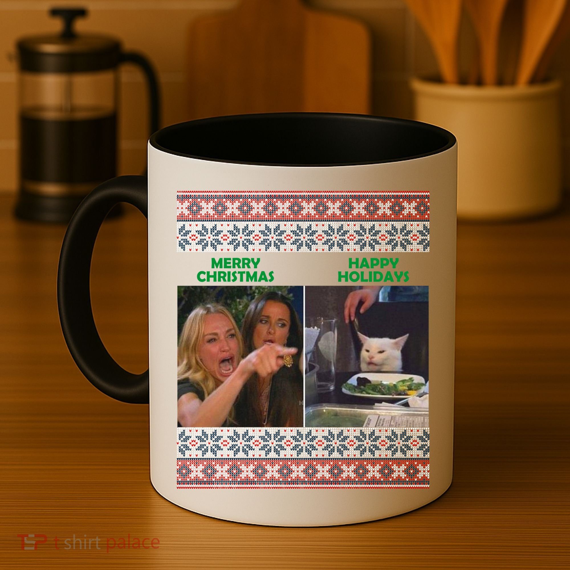 Yelling Cat Meme Christmas Sweater Funny Coffee Mug
