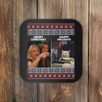 Yelling Cat Meme Christmas Sweater Funny Coaster thumb 0