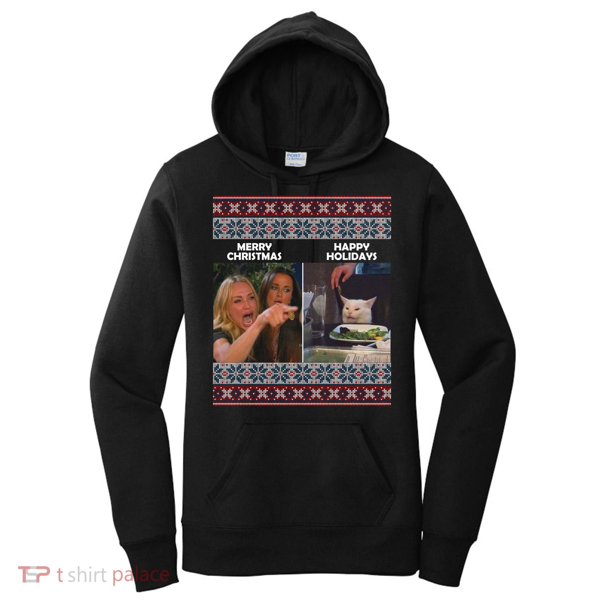Yelling Cat Meme Christmas Sweater Funny Women's Hoodie
